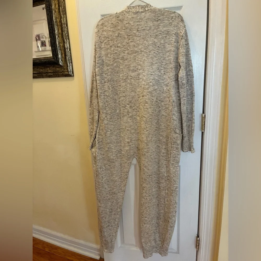 Zara Marled Neutral Open-Front Long Duster Cardigan with Split Back - Picture 5 of 9